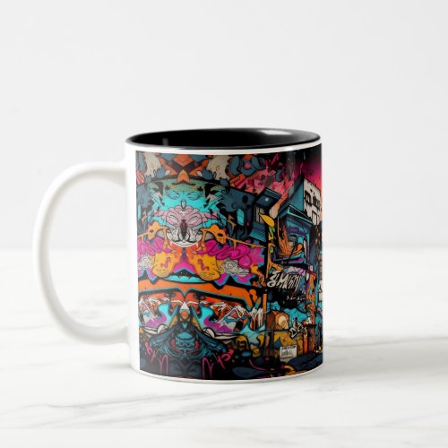 Graffiti Cityscape for a Vibrant Streetwise Sip Two_Tone Coffee Mug