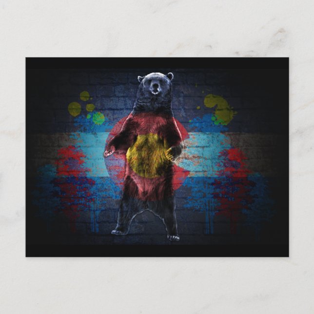Graffiti Colorado flag grunge bear postcard (Front)