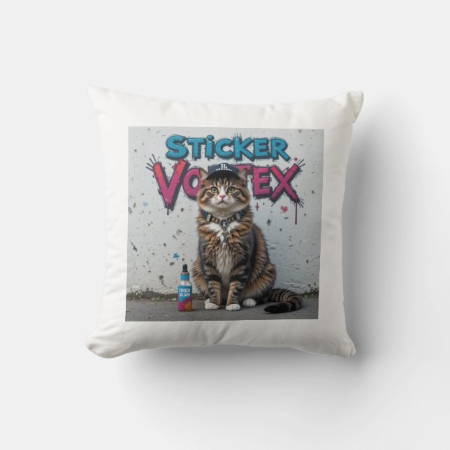 Graffiti Cool Cat Urban Street Style Cat Art Throw Pillow (Front)