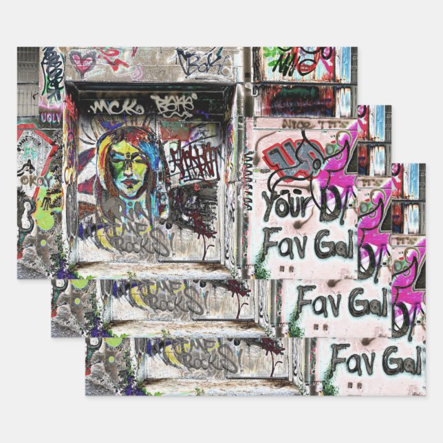 Graffiti Cool Decorative Urban Street Grunge Art Wrapping Paper Sheets (Set)