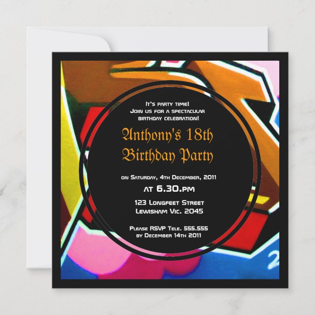 Graffiti Cool Face Birthday Invitation (Front)