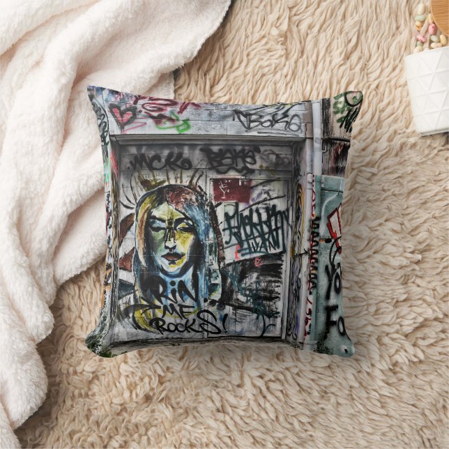 Graffiti Cool Modern Urban Street Art Throw Pillow (Blanket)