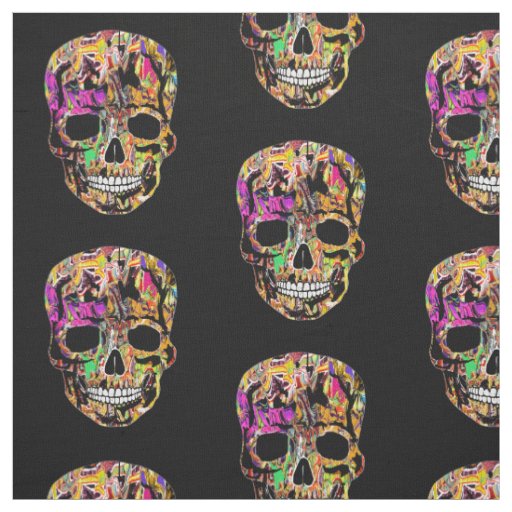 Graffiti covered skull fabric