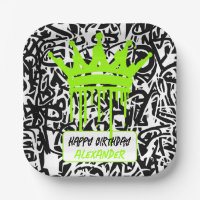 Graffiti Crown Black Green Happy Birthday