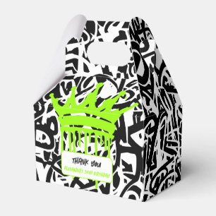 Graffiti Crown Black Green Thank You Birthday Favor Boxes