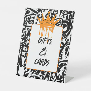 Graffiti Crown Black Orange Gifts Cards Pedestal Sign