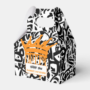 Graffiti Crown Black Orange Thank You Birthday Favor Boxes