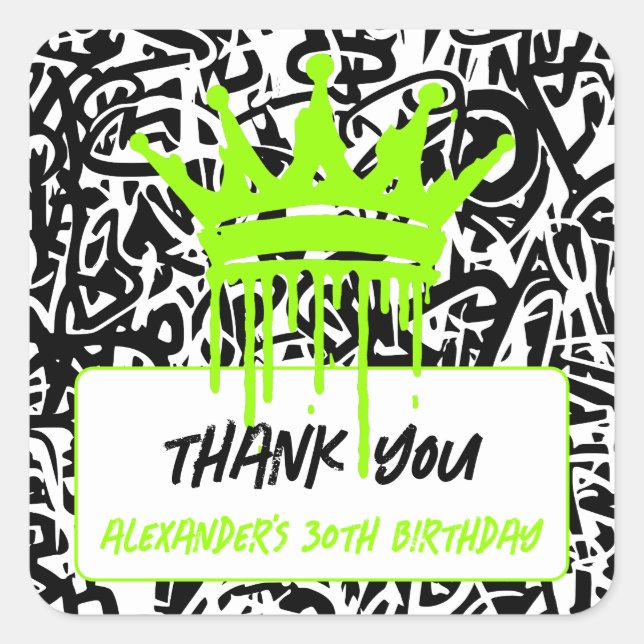 Graffiti Crown Orange Green Thank You Square Sticker (Front)