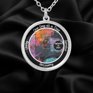 Graffiti Custom Recovery Milestone Gift Silver Plated Necklace