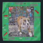 Graffiti dog Bruno green bandana for dogs<br><div class="desc">I specialize in creating custom pet portraits. Graffiti dog Bruno is one of my pet portraits I have adapted to pet bandanas.</div>