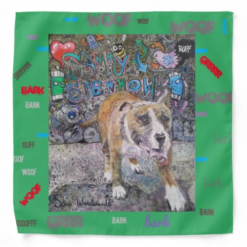 Graffiti dog Bruno green bandana for dogs