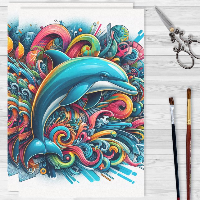 Graffiti Dolphin Rainbow of Colors Decoupage Tissue Paper (Creator Uploaded)
