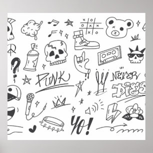 Graffiti Doodles: Punk Music Scribble Poster
