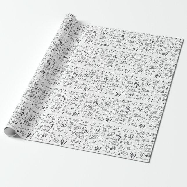 Graffiti Doodles: Punk Music Scribble Wrapping Paper (Unrolled)