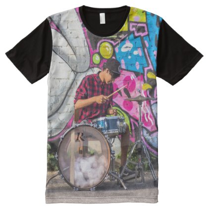 Graffiti Drummer Cool All-Over Printed Tee Shirt