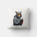 Graffiti Fox Mascot Throw Pillow