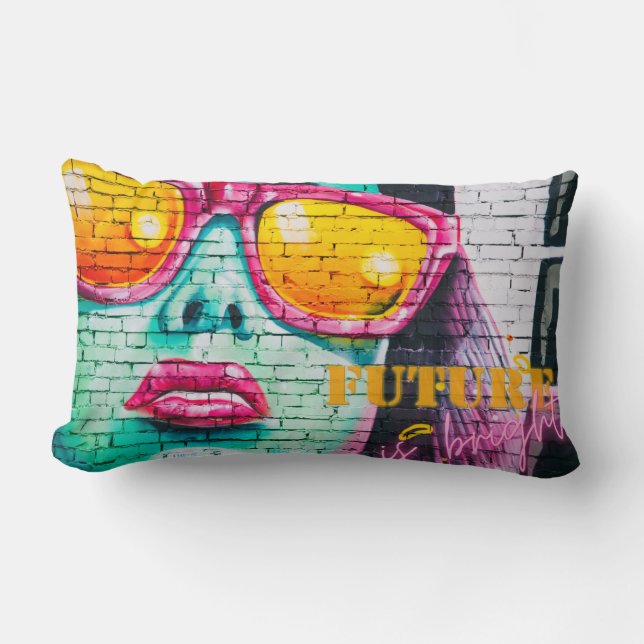 Graffiti Future Is Bright Girl & Sunglasses Lumbar Pillow (Front)