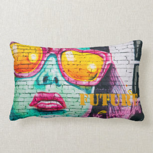 Graffiti Future Is Bright Girl & Sunglasses Lumbar Pillow