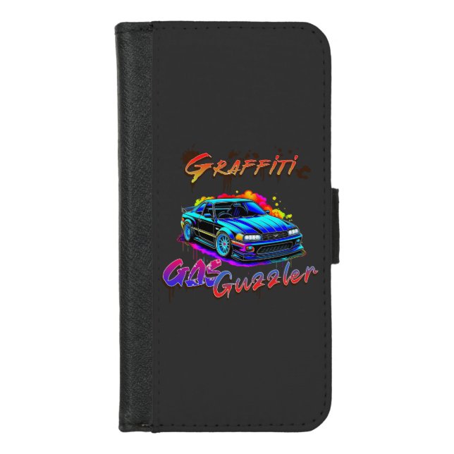 GRAFFITI GAS GUZZLER - DRIFT CAR iPhone WALLET CASE (Front)
