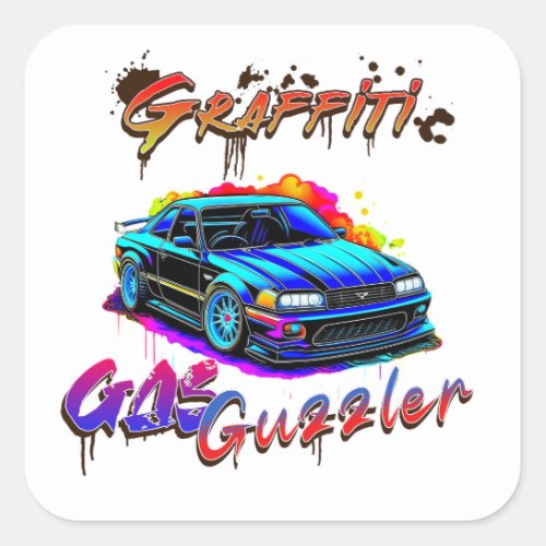 GRAFFITI GAS GUZZLER _ DRIFT CAR SQUARE STICKER