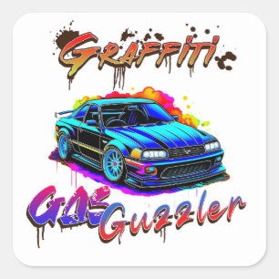 GRAFFITI GAS GUZZLER - DRIFT CAR SQUARE STICKER