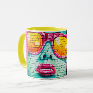 Graffiti girl street pop art teal pink yellow cute mug