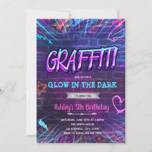 Graffiti glow neon birthday invitation