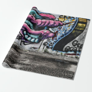Graffiti Gray Pink Skull Urban Street Wall Art Wrapping Paper