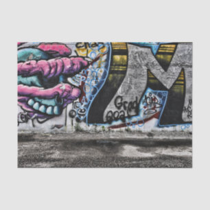 Graffiti Gray Pink Urban Street Brick Wall Art Tissue Paper