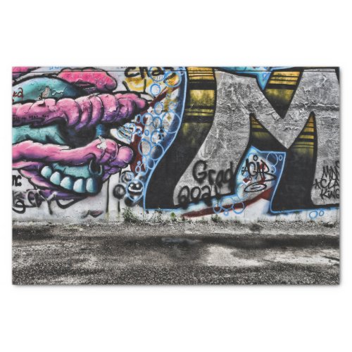 Graffiti Gray Pink Urban Street Brick Wall Art Tissue Paper