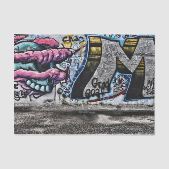 Graffiti Gray Pink Urban Street Brick Wall Art Tissue Paper (Front)