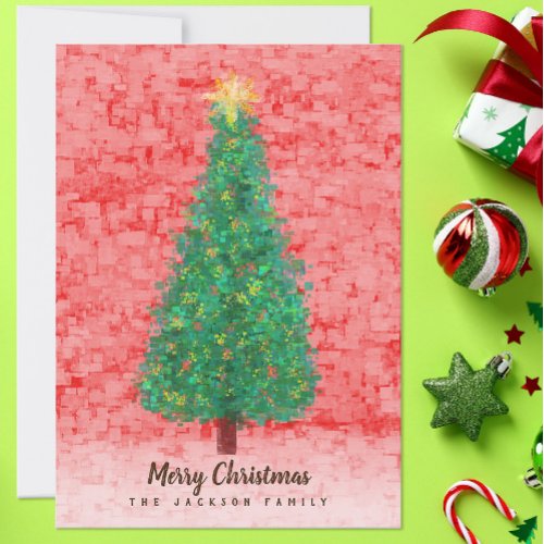 Graffiti Green Christmas Tree and Red Brick Wall Card