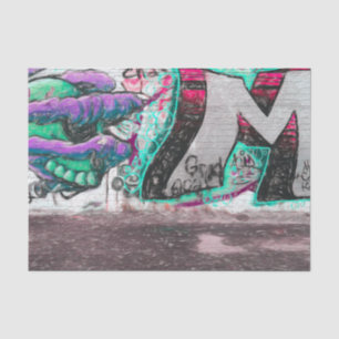 Graffiti Green Gray Urban Street Brick Wall Art Tissue Paper