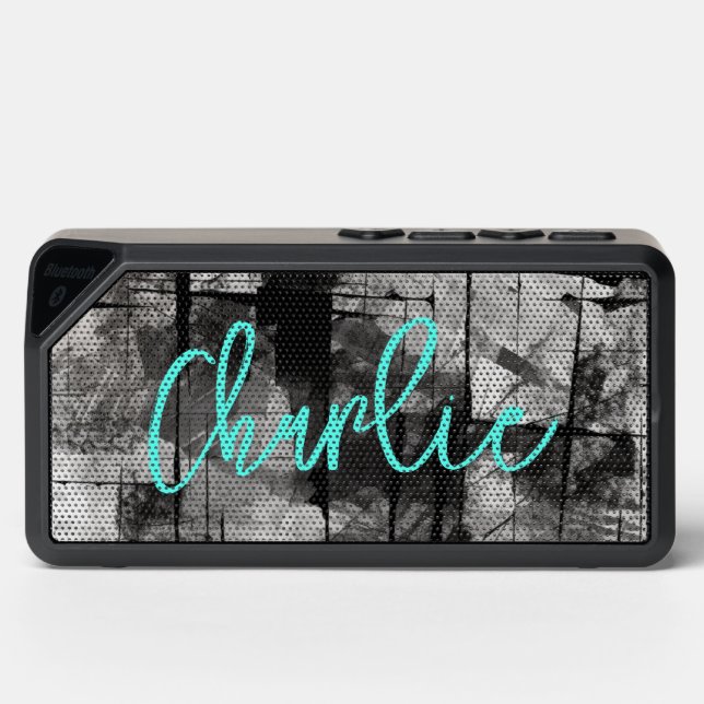 Graffiti grunge aqua blue custom name bluetooth speaker (Front)