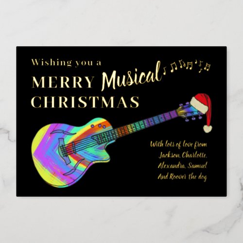 Graffiti Guitar Christmas Personalized Gold Foil Holiday Card