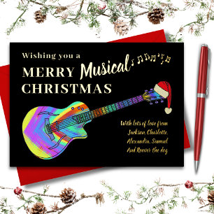 Graffiti Guitar Christmas Personalized Gold Foil Holiday Card