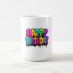 Graffiti happy birthday colorful lettering coffee mug
