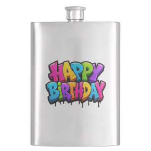 Graffiti happy birthday colorful lettering flask