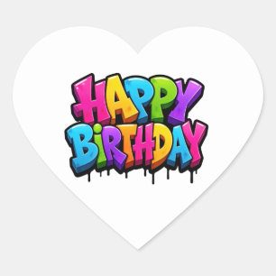 Graffiti happy birthday colorful lettering heart sticker