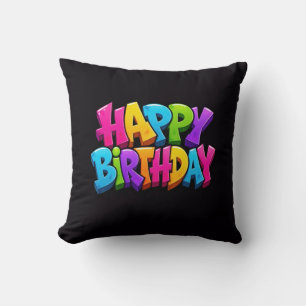 Graffiti happy birthday colorful lettering throw pillow