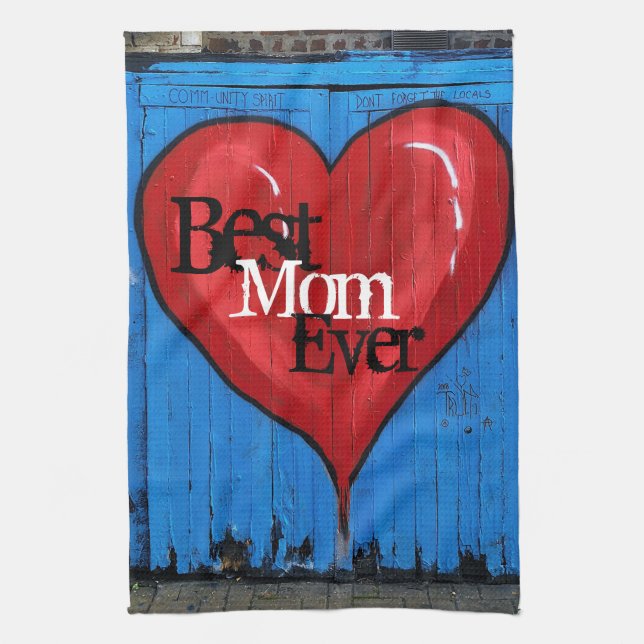 Graffiti Heart, blue wall, Best Mom Ever kitchen Kitchen Towel (Vertical)