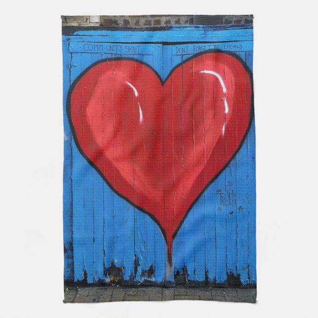 Graffiti Heart, blue wall, Valentine, kitchen Towel (Vertical)
