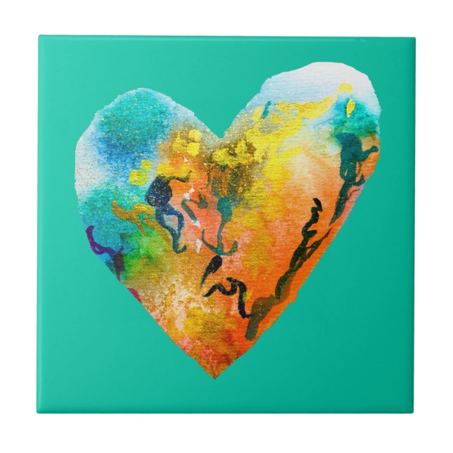 Graffiti heart watercolor art ceramic tile (Front)