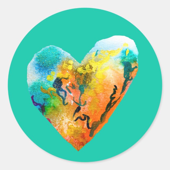 Graffiti heart watercolor art classic round sticker (Front)