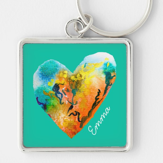 Graffiti heart watercolor art keychain (Front)