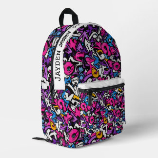 Graffiti hip hop pattern printed backpack