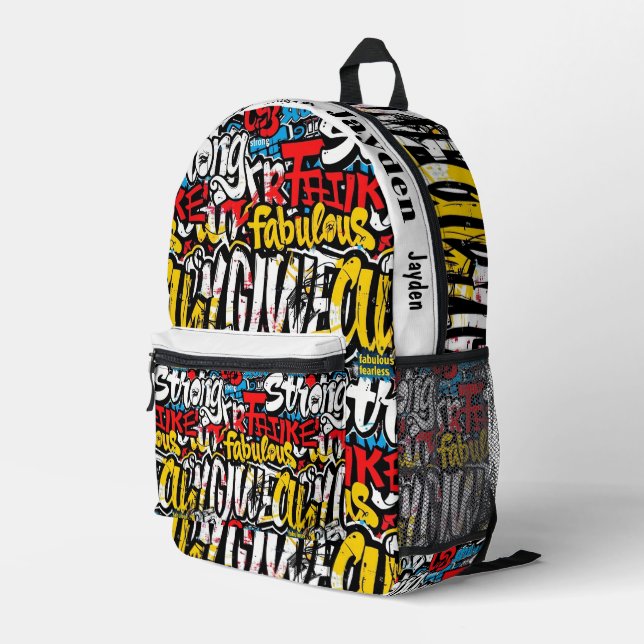 Graffiti hip hop pattern printed backpack (Back Corner Right)