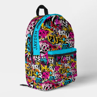 Graffiti hip hop pattern printed backpack