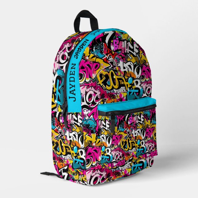 Graffiti hip hop pattern printed backpack (Back Corner Left)