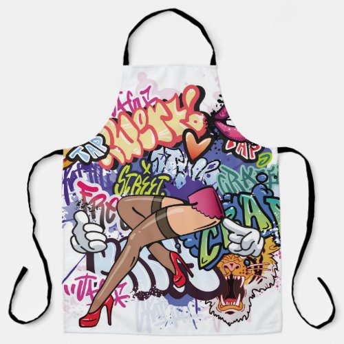 Graffiti illustration with street graffiti letters apron